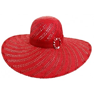 Wavy Woven Big Rim Straw Hats – 12 PCS Red - HT-ST262RD